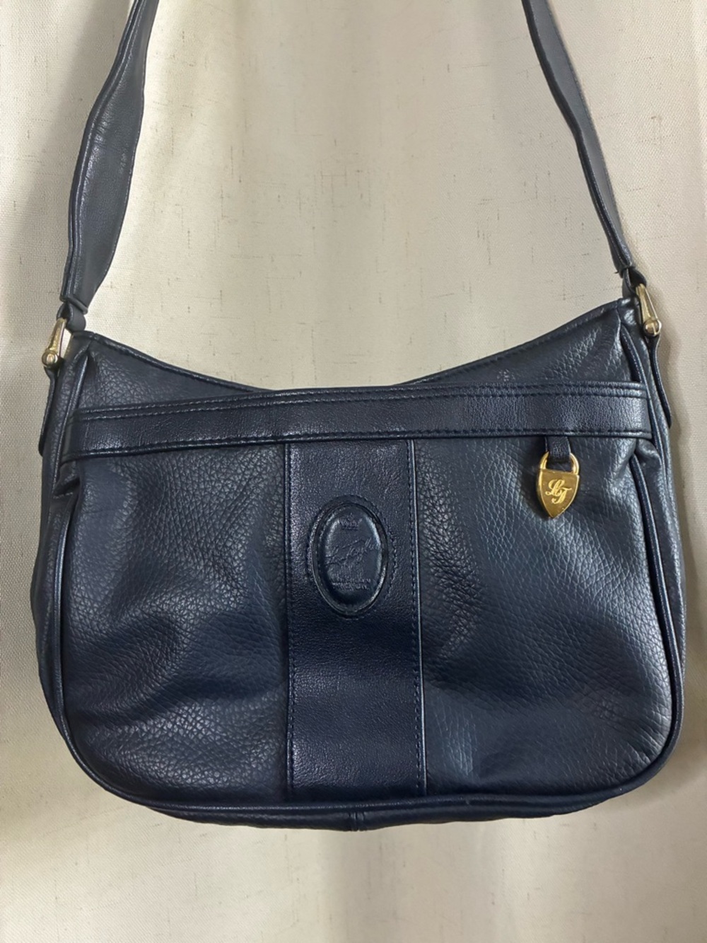 Vintage Lou Taylor Navy Blue Leather Shoulder Bag Y2K 90s
